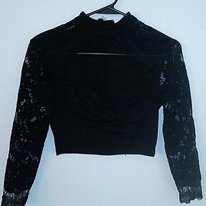 Black lace crop top with zip up back